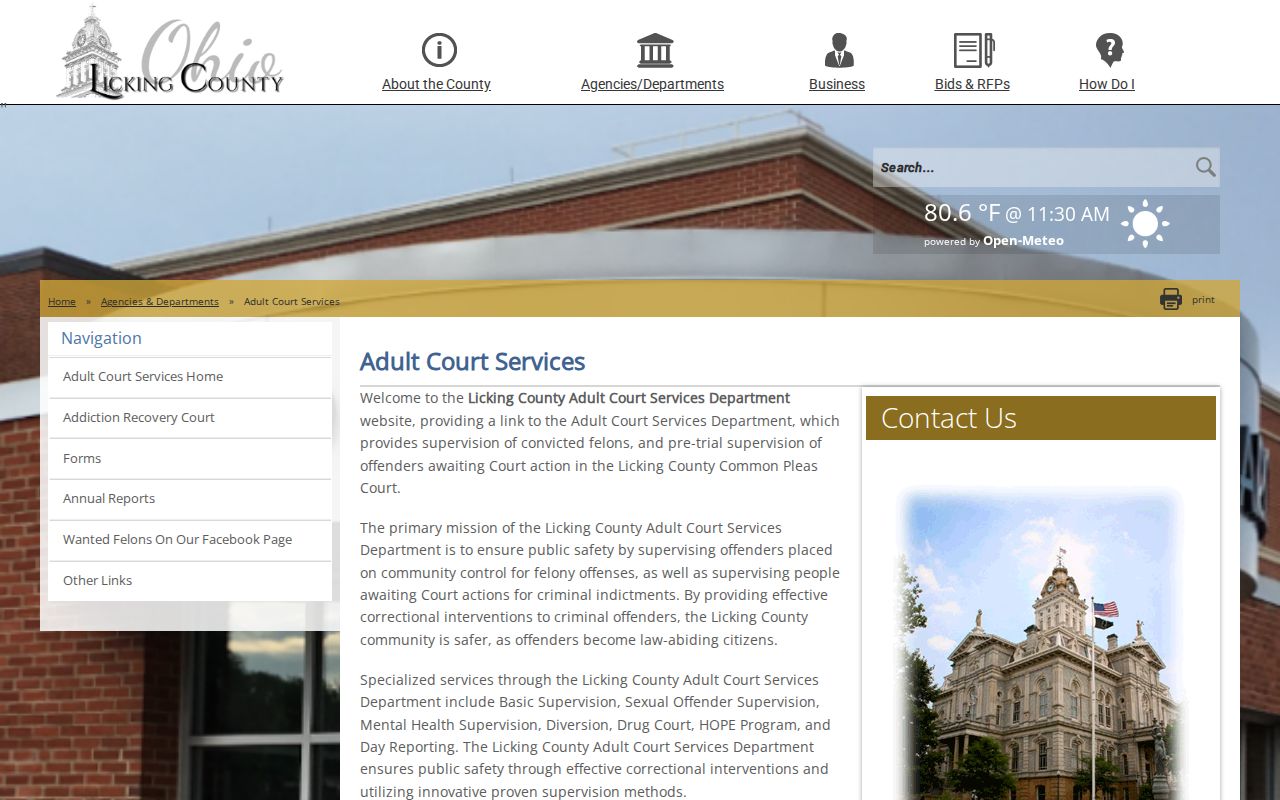 Licking County probation and parole Adult Court Services information
